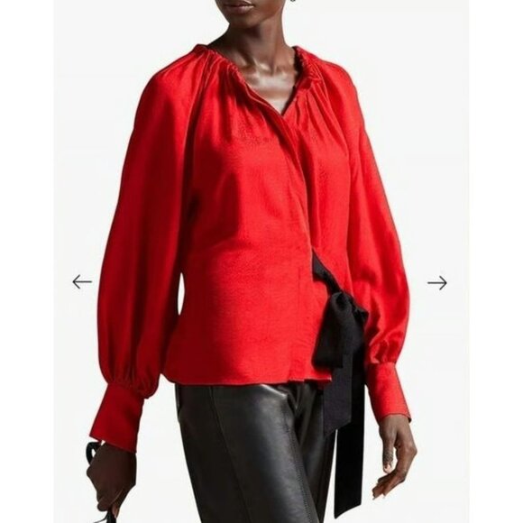 NEW Ted Baker London Womens Small Gathered Neck Tryniti Tie Front Blouse Shirt - Picture 4 of 13